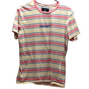Pacsun Trippy Striped T-Shirt Coral Blue Yellow Men's Size Medium